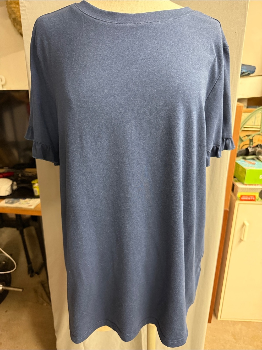 Women's Navy Short-Sleeve Jersey Top with Ruffle Sleeves